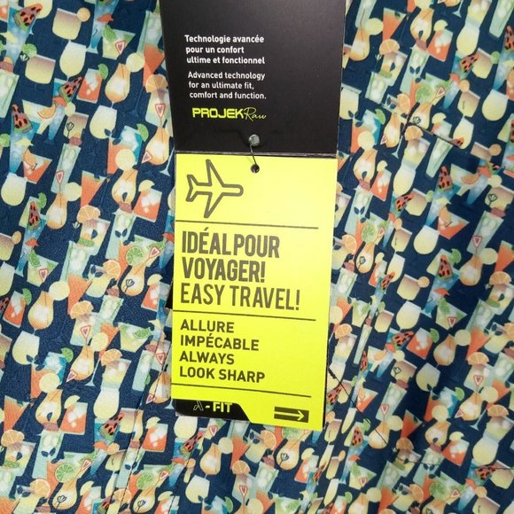 Projek Raw A-Fit Button down shirt  SMALL  Cocktail Print  Stretch  Wicking  NWT - Picture 7 of 11